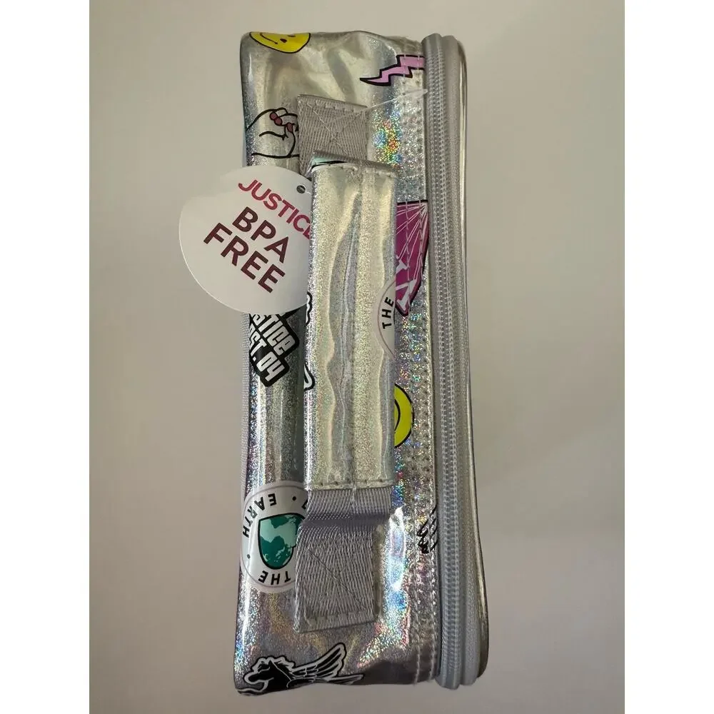 Justice Silver Holographic Vibes Insulated Handle Lunch Bag Lunch Tote Lunch Box
